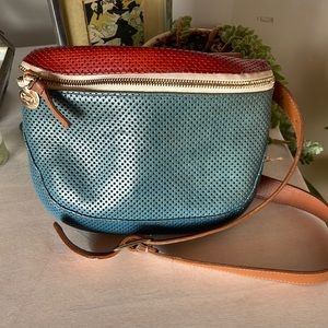 Clare V perforated Fanny pack in blue/red. GUC
